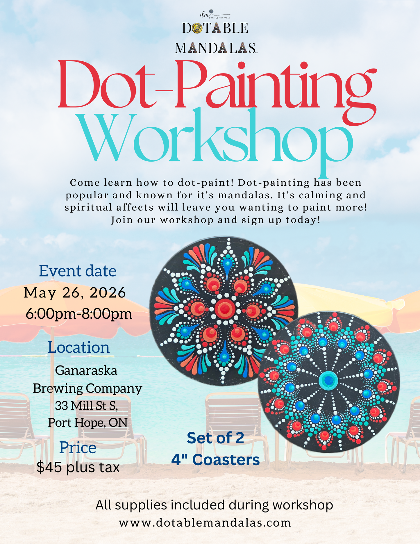 Port Hope-Tropical Coastal Vibe Coaster Set Dot-Painting Workshop
