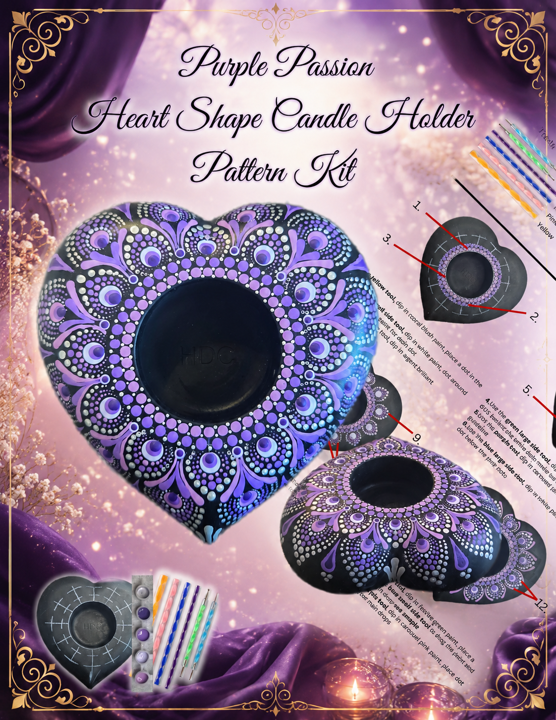 Purple Passion Heart Shape Candle Holder Pattern Kit
