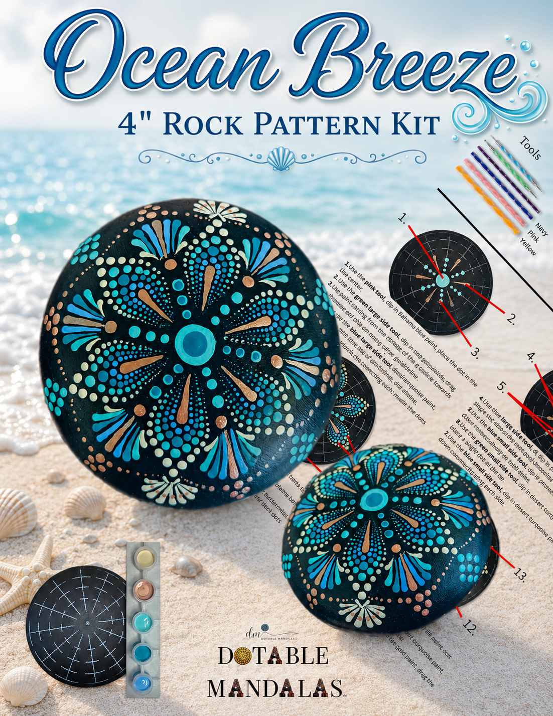 Ocean Breeze 4" Rock  Dot-Painting Pattern Kit