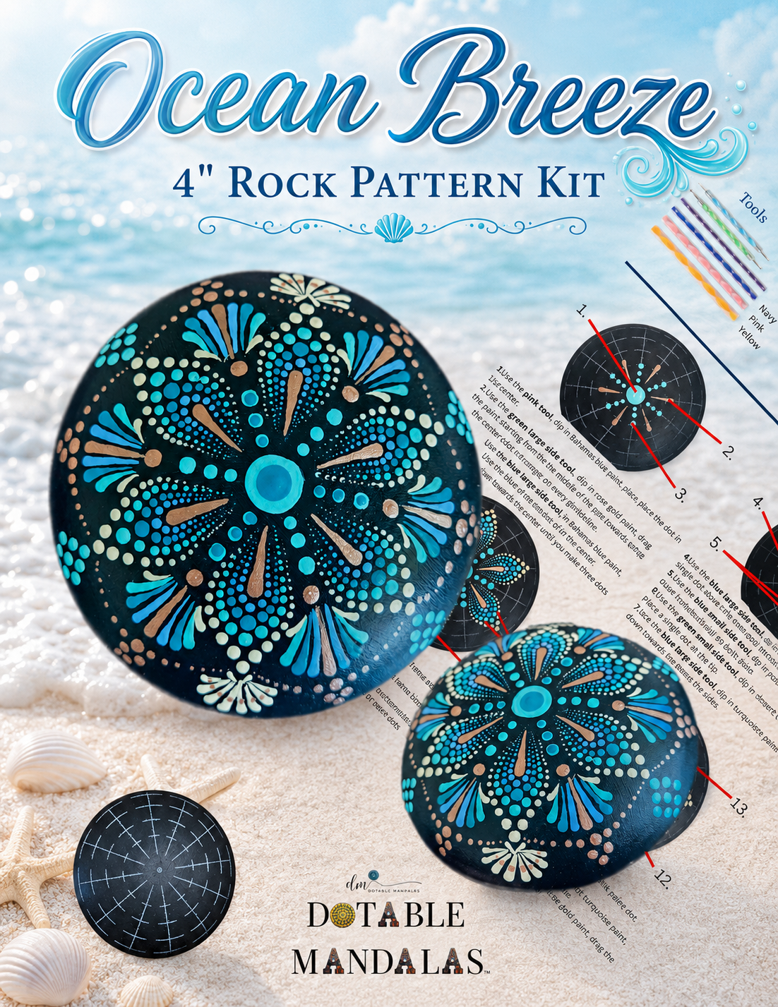Ocean Breeze 4" Rock  Dot-Painting Pattern Kit