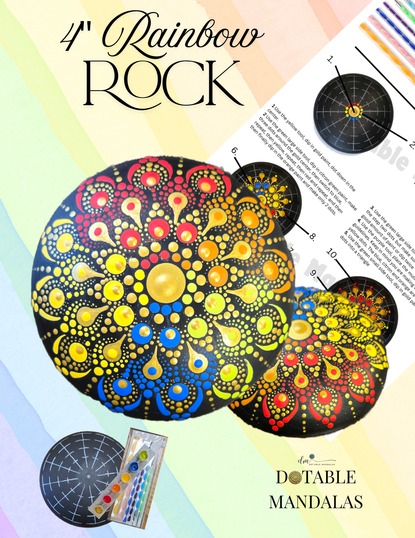 4" Rainbow Rock Dot-Painting Pattern Kit