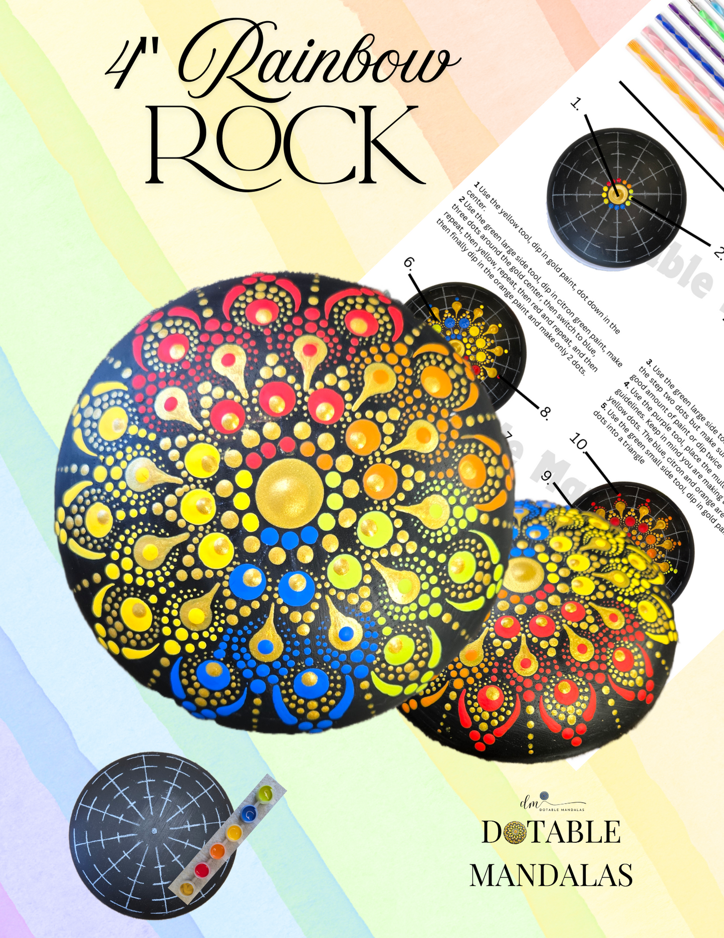 4" Rainbow Rock Dot-Painting Pattern Kit