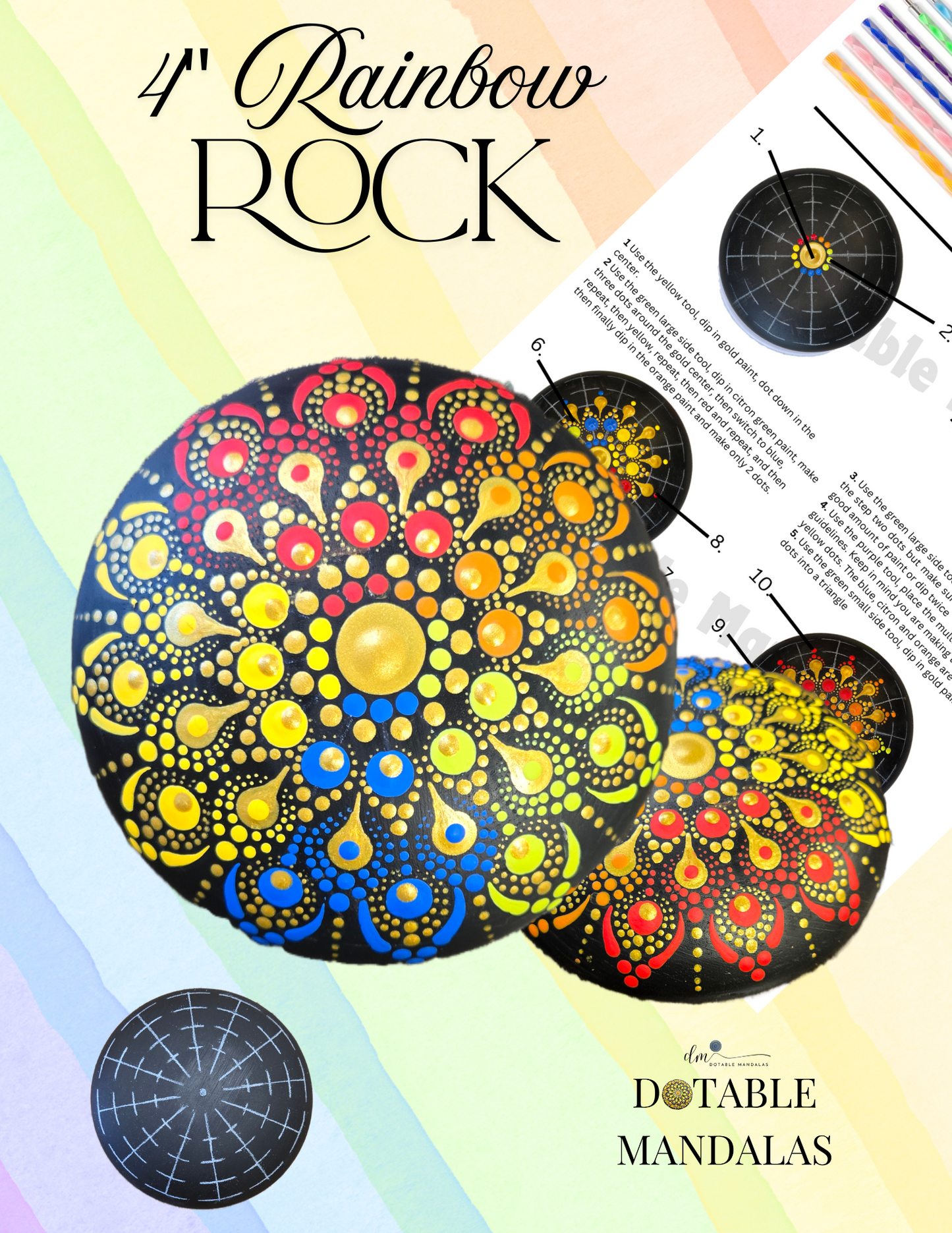 4" Rainbow Rock Dot-Painting Pattern Kit