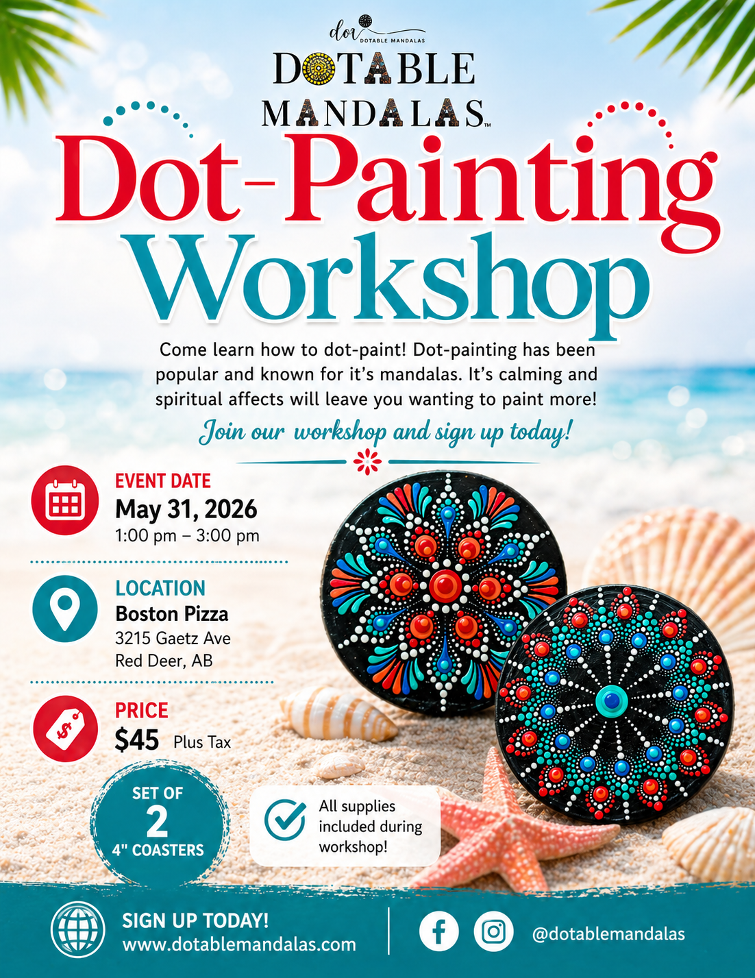 Red Deer-Tropical Coastal Vibe Coaster Set Dot-Painting Workshop
