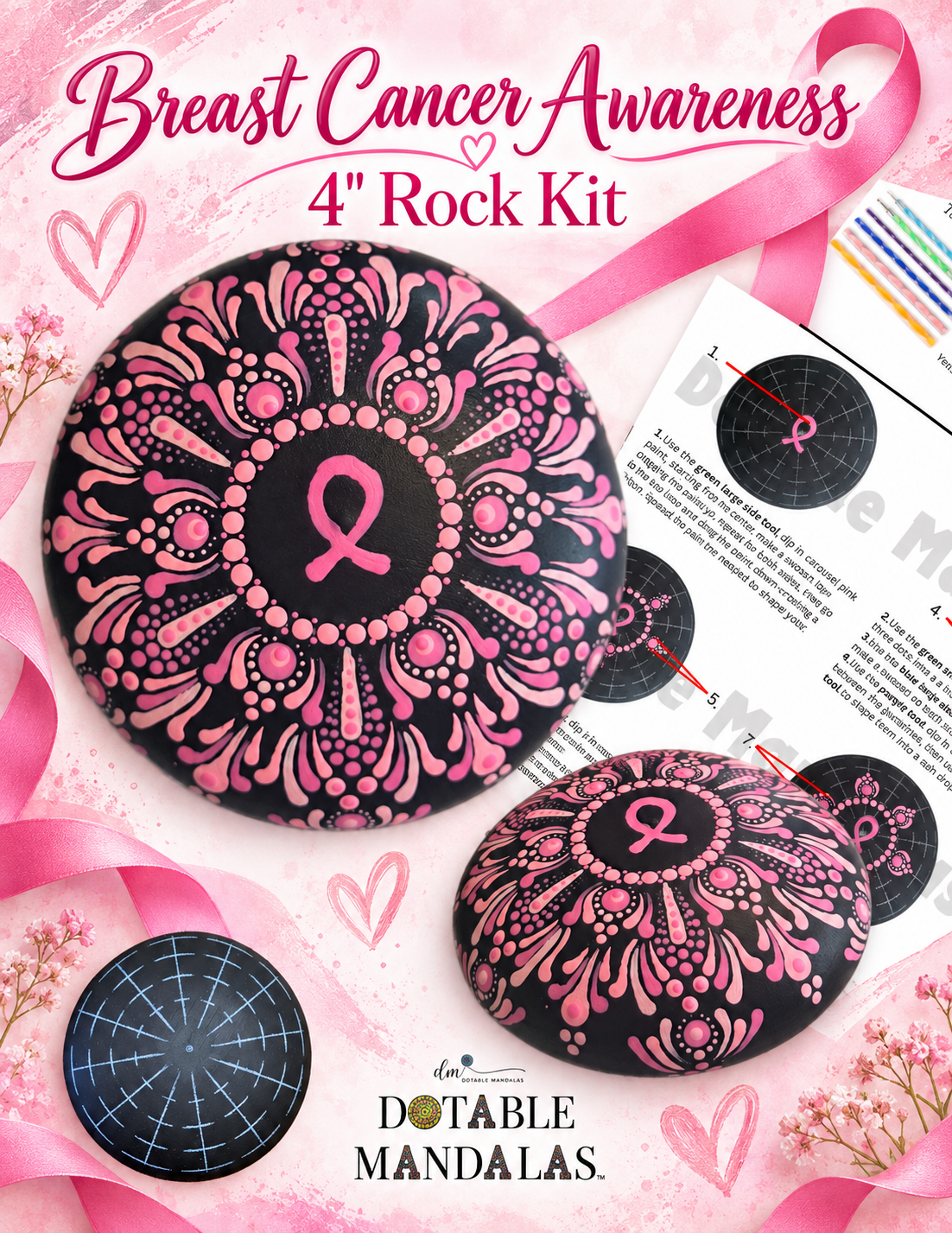 Breast Cancer Awareness 4" Rock Dot-Painting Pattern Kit