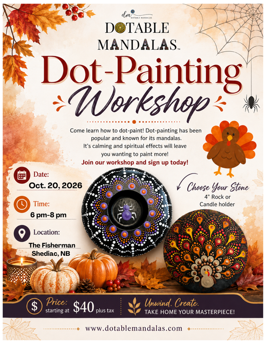 Shediac-Halloween Spider Candle Holder & Thanksgiving Turkey Rock Dot-Painting Workshop