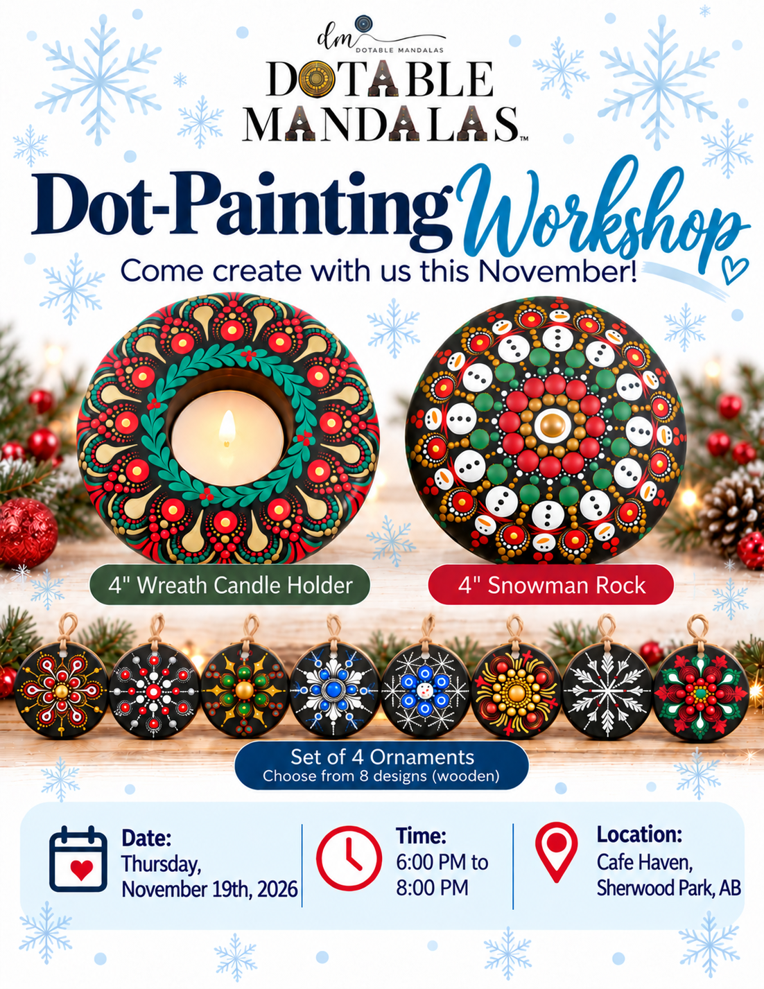 Sherwood Park-Snowman, Holiday Wreath or Ornament Dot-Painting Workshop