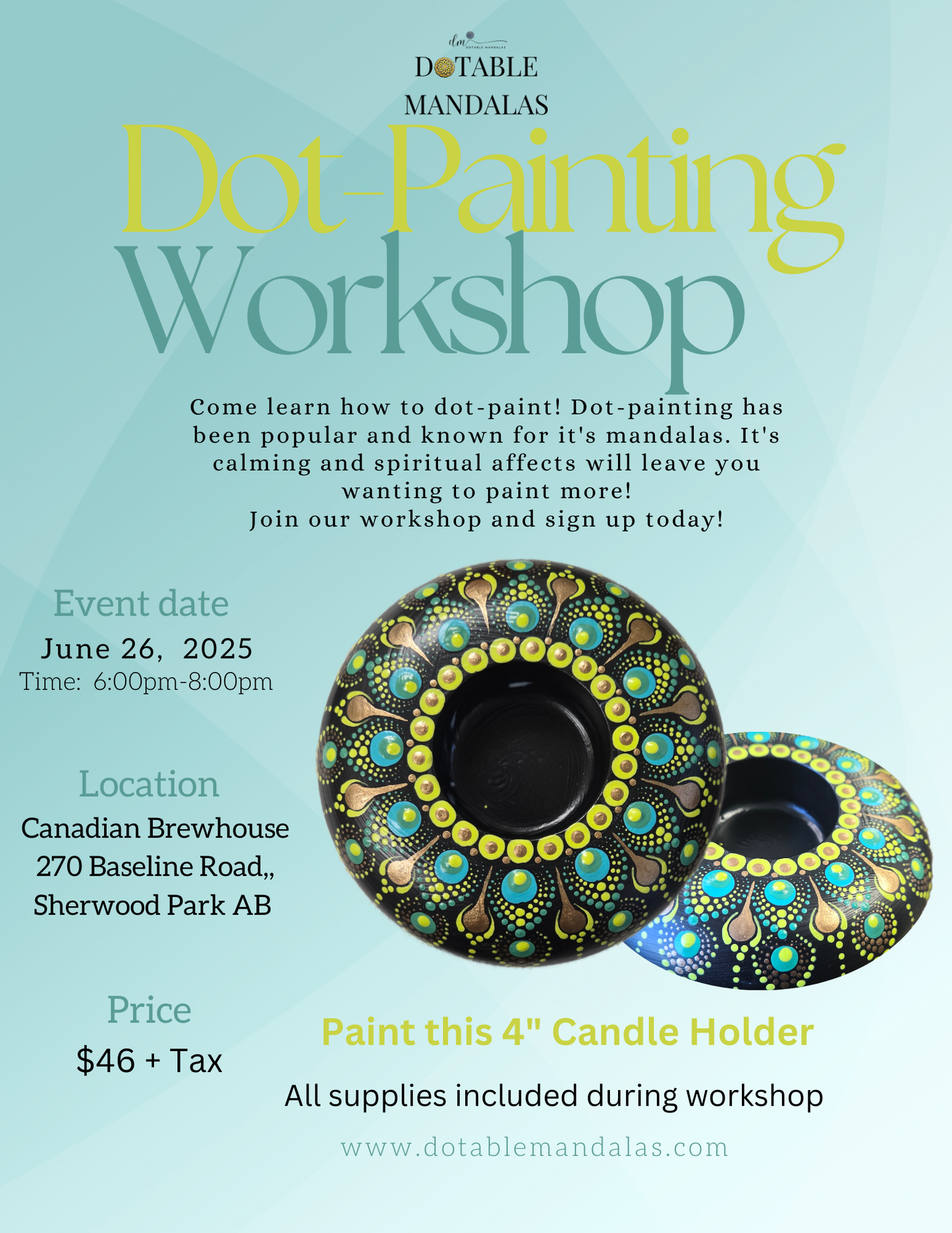 Sherwood Park -4" Candle Holder Mandala Rock Dot-Painting Workshop