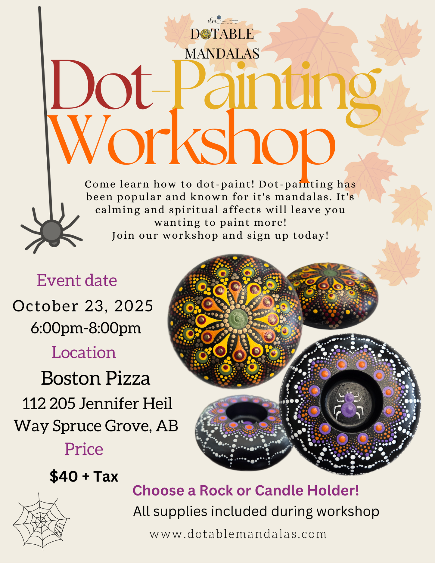 Spruce Grove-Halloween Spider Web or Autumn Leaves Dot-Painting Workshop