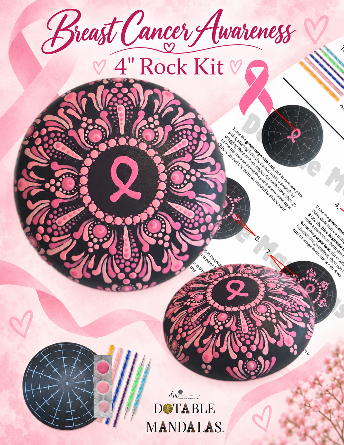 Breast Cancer Awareness 4" Rock Dot-Painting Pattern Kit