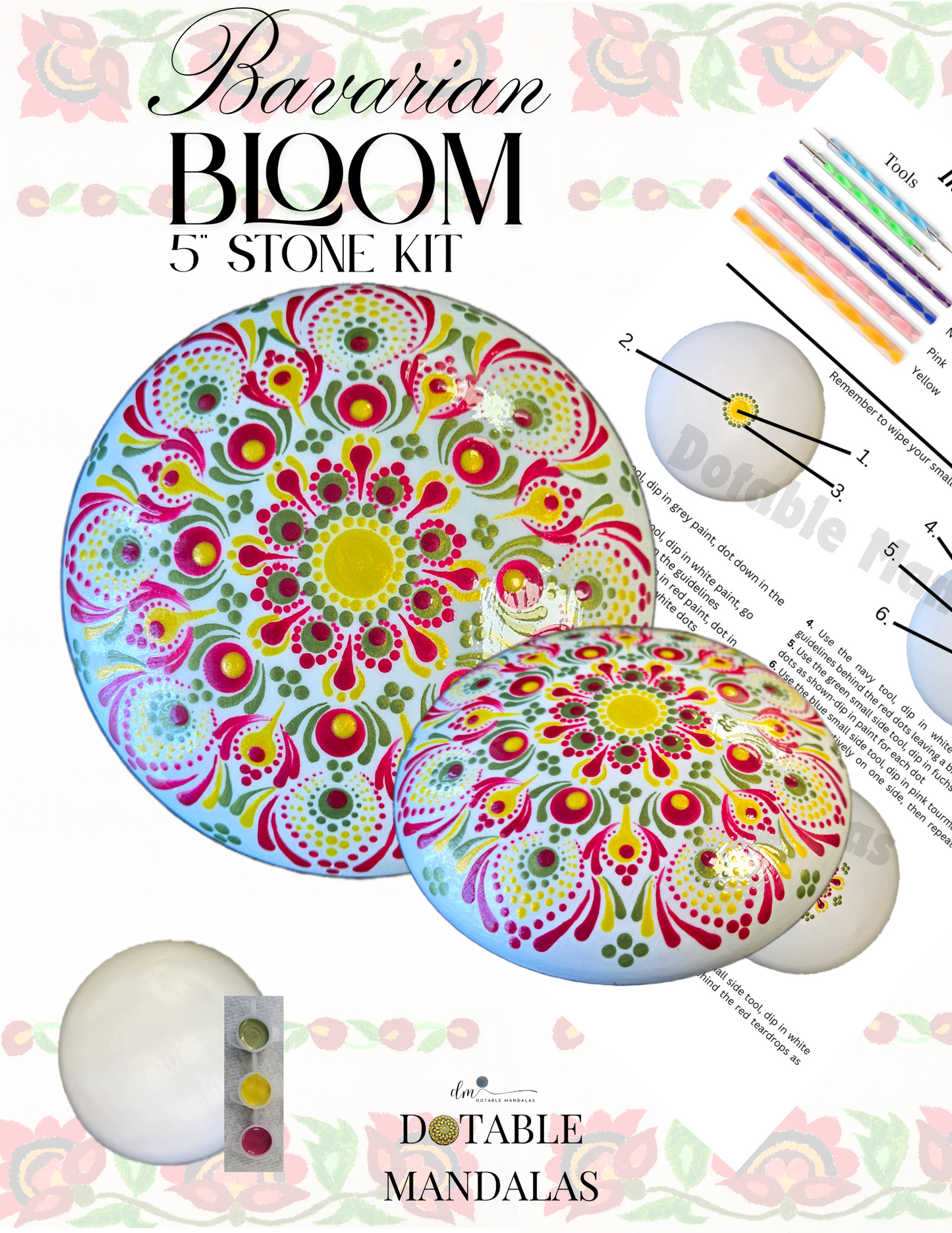 Bavarian Bloom-5" Stone Dot-Painting Pattern Kit-Advanced