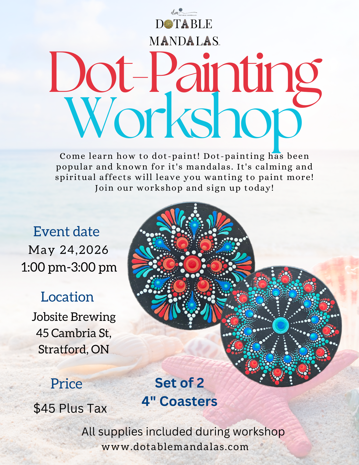 Stratford-Tropical Coastal Vibe Coaster Set Dot-Painting Workshop