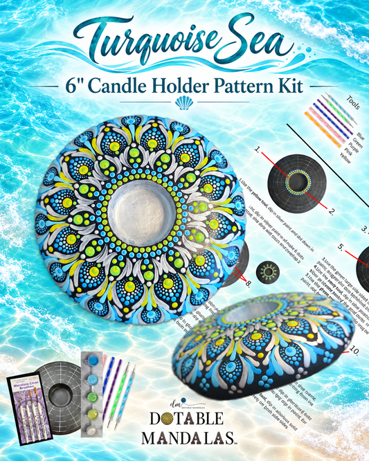 Turquoise Sea 6" Candle Holder Dot-Painting Pattern Kit