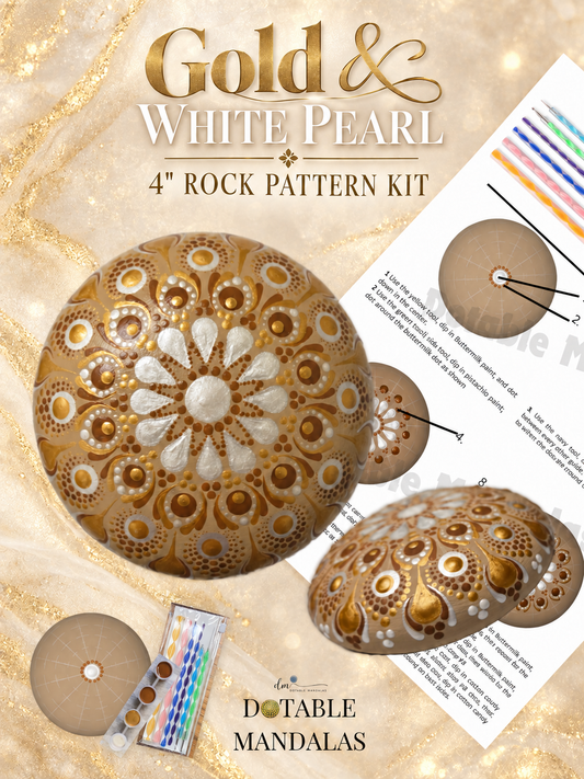 Gold & White Pearl 4" Rock Dot-Painting Pattern Kit