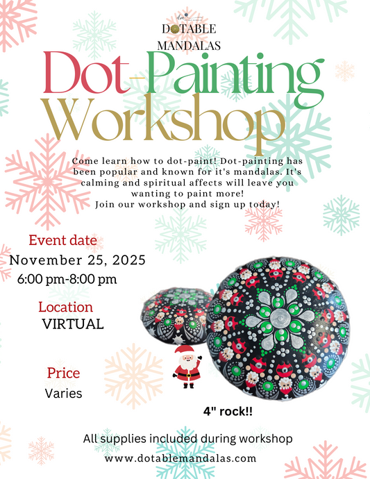 Virtual Dot-Painting Workshop-Santa 4" Rock