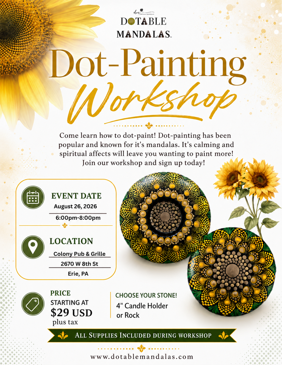 West Erie-Sunflower Theme Dot-Painting Workshop