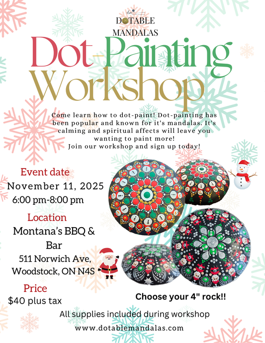 Woodstock-Holiday Dot-Painting Workshop: Snowman or Santa 4" Rock