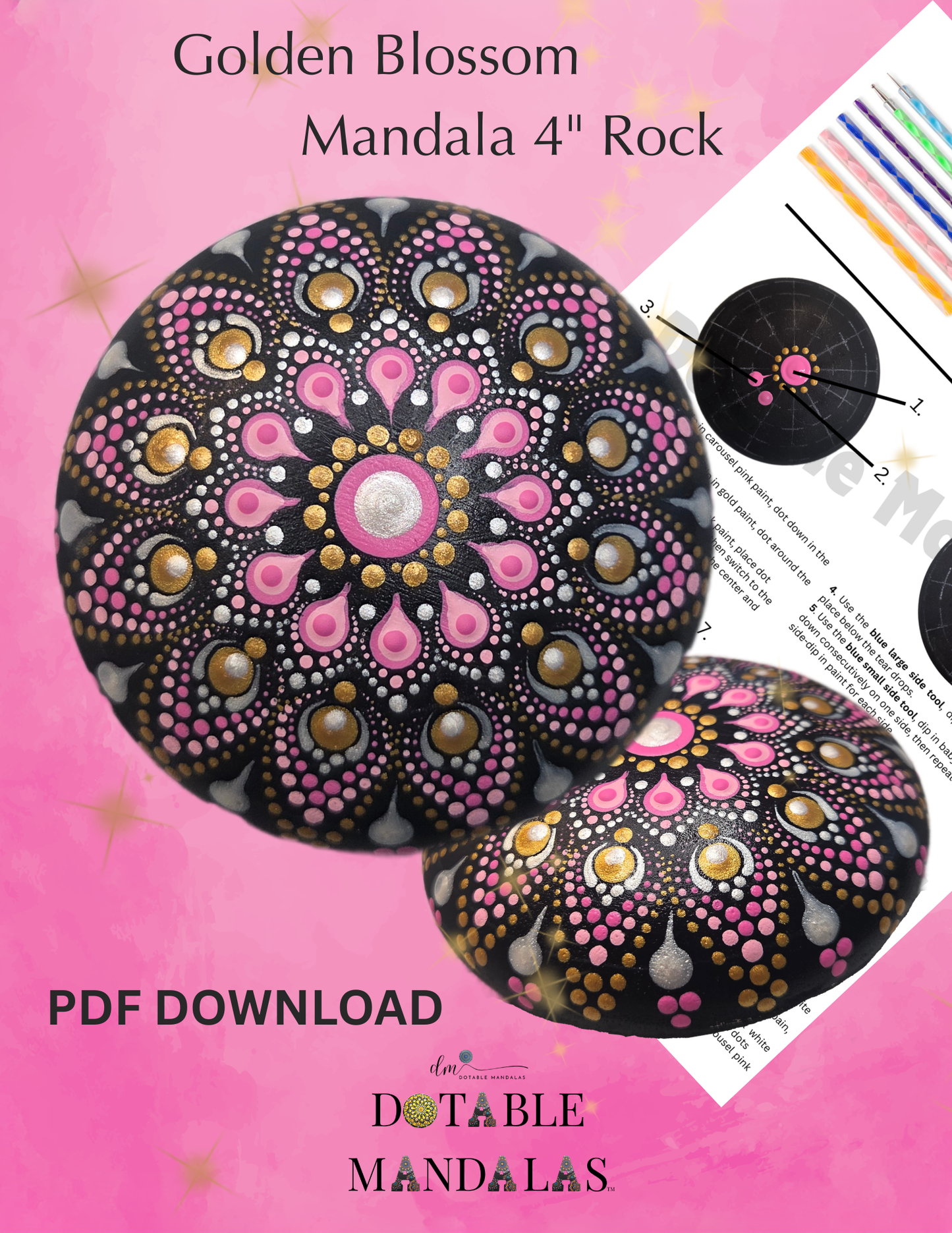 Pink & Gold Blossom Rock – Digital Pattern Kit -Download Version