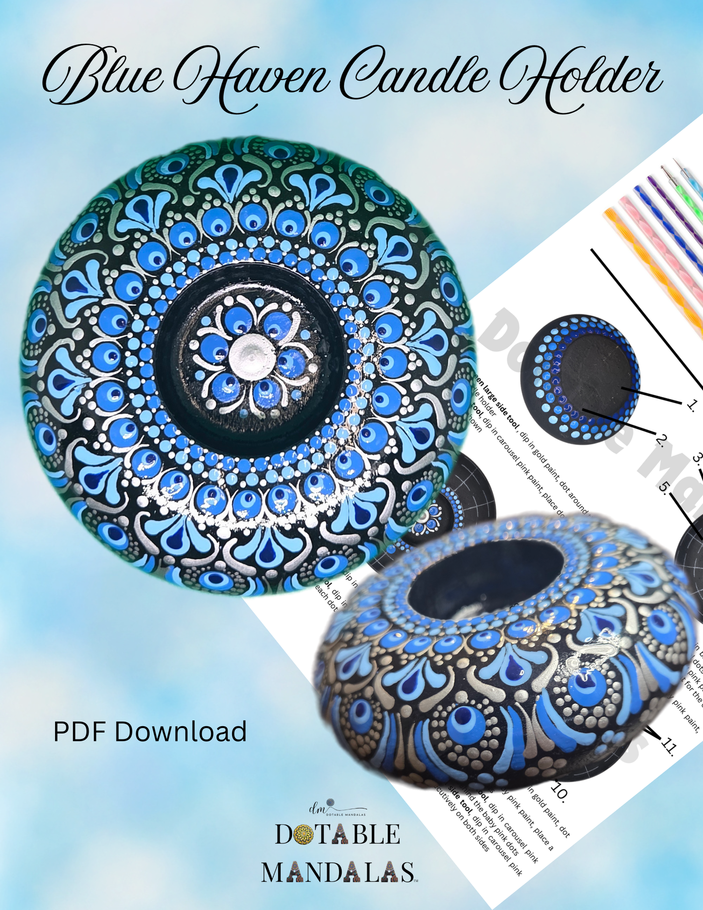 Blue Haven 4" Candle Holder Dot-Painting Pattern (PDF Download)
