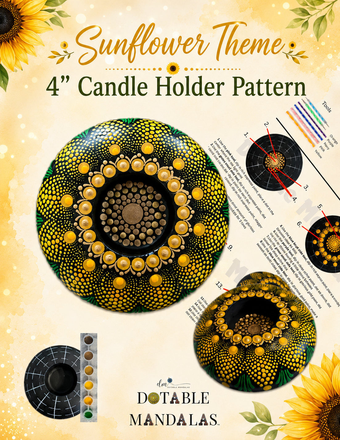 Sunflower Theme 4" Candle Holder Pattern Kit