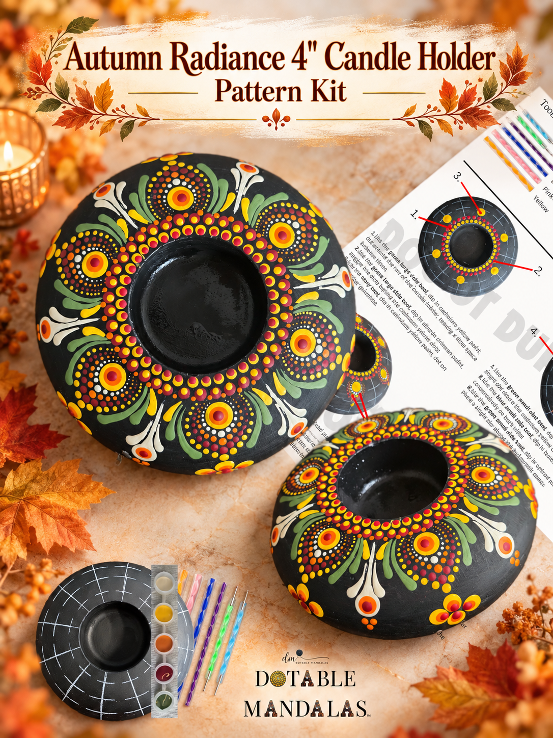 Autumn Radiance 4" Candle Holder Dot-Painting Pattern Kit
