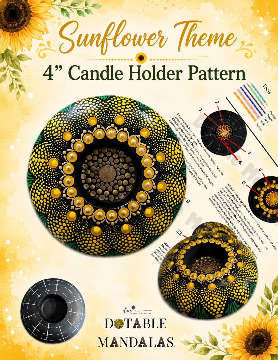 Sunflower Theme 4" Candle Holder Pattern Kit