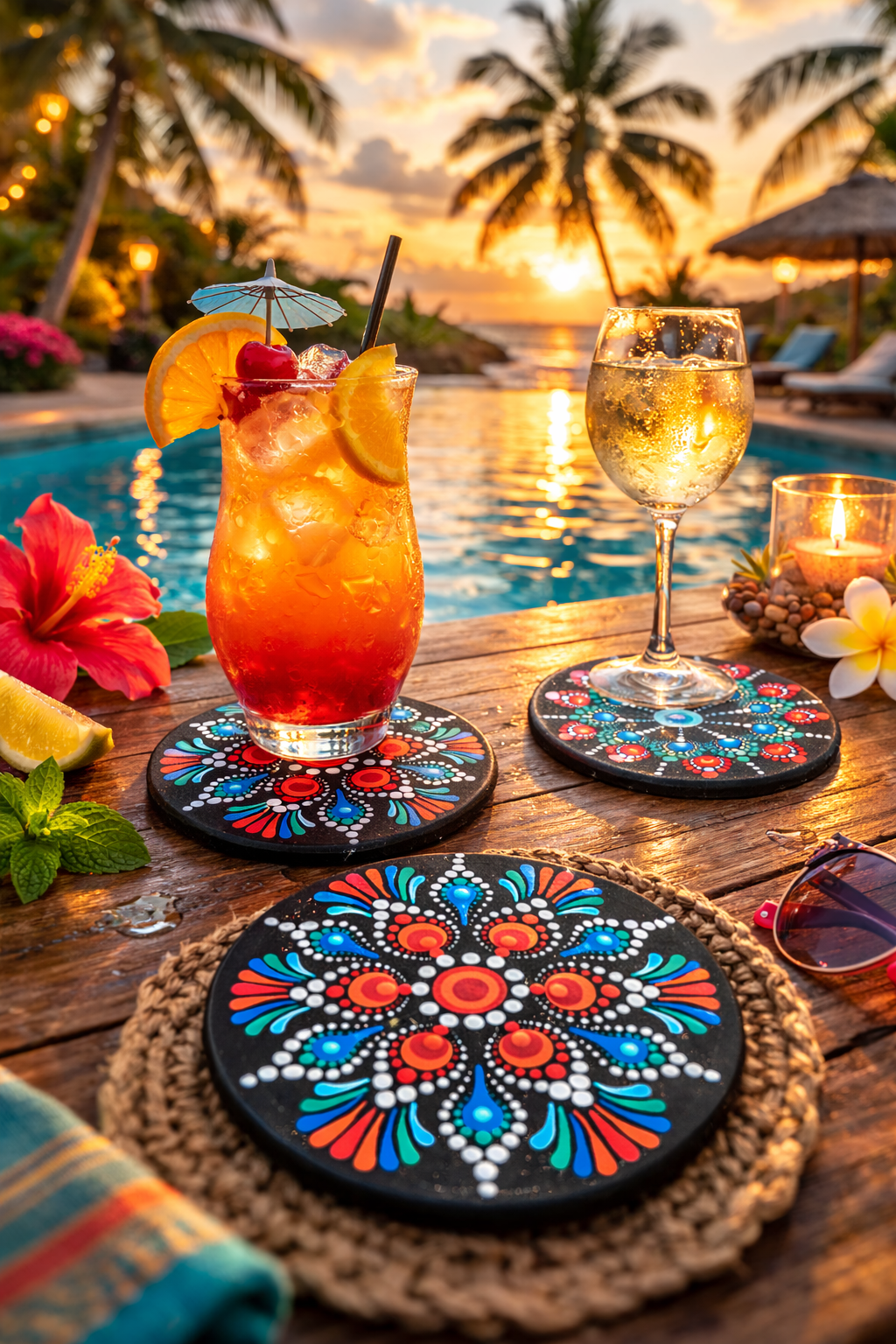 Aurora-Tropical Coastal Vibe Coaster Set Dot-Painting Workshop