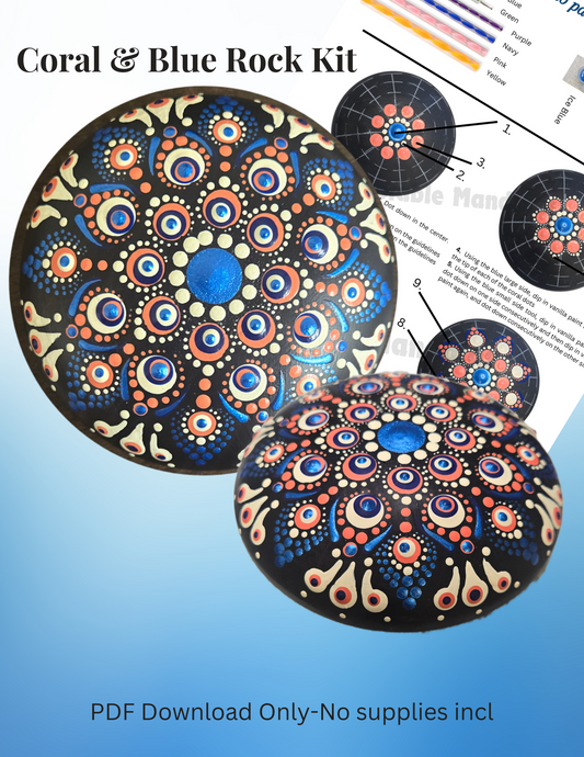 Coral & Blue 4" Mandala Rock-Download Version