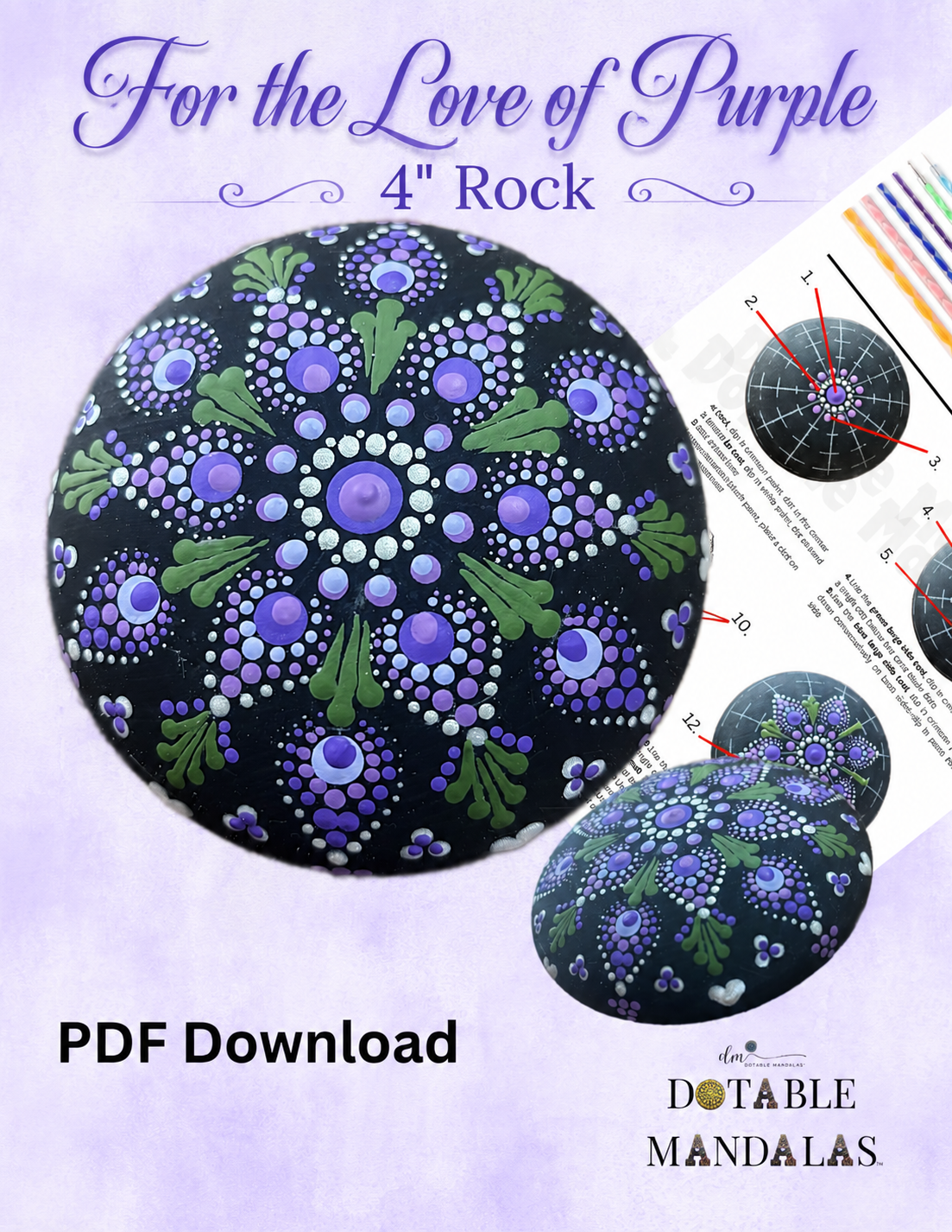 For the Love of Purple -4" Mandala Rock Dot-Painting Pattern-PDF Download