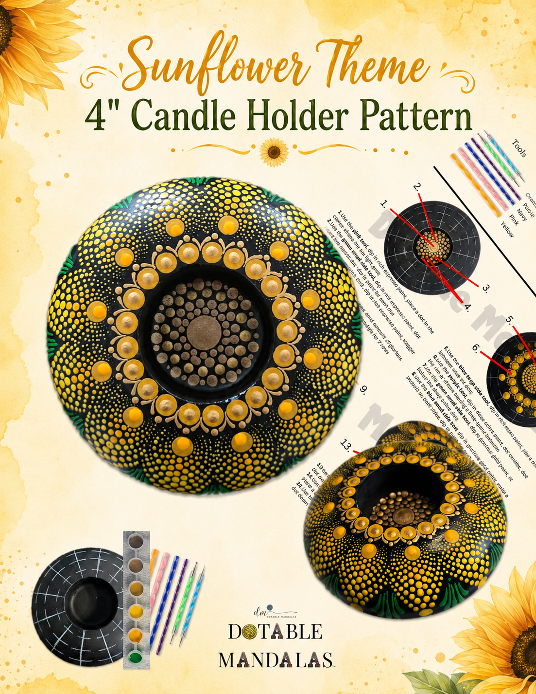 Sunflower Theme 4" Candle Holder Pattern Kit