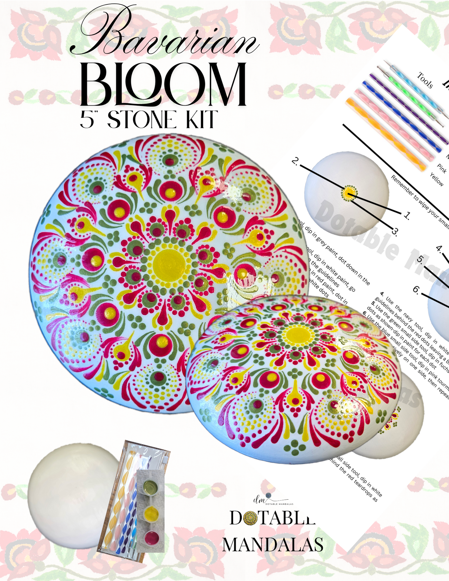 Bavarian Bloom-5" Stone Dot-Painting Pattern Kit-Advanced