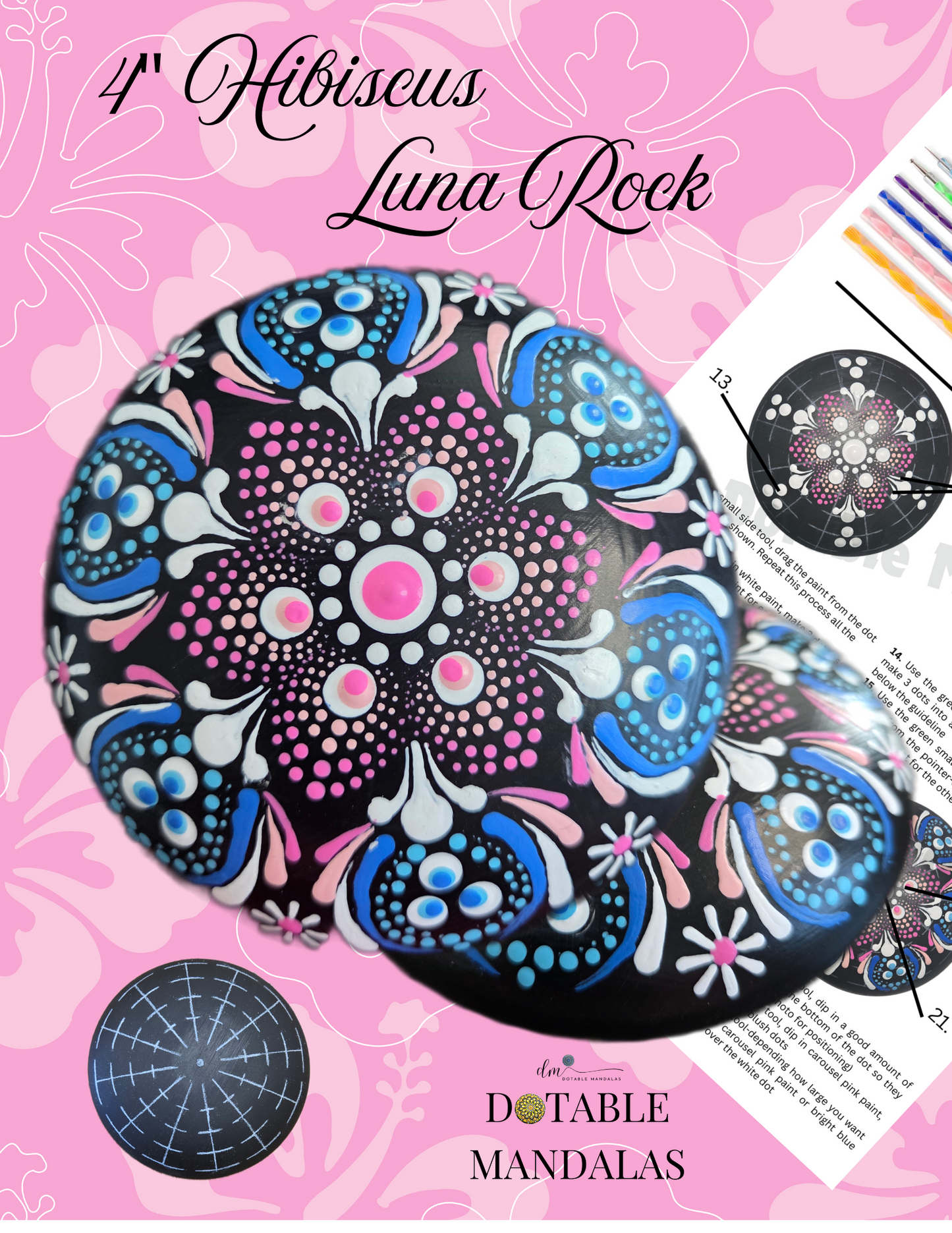 Hibiscus Luna 4" Rock Dot-Painting Pattern Kit