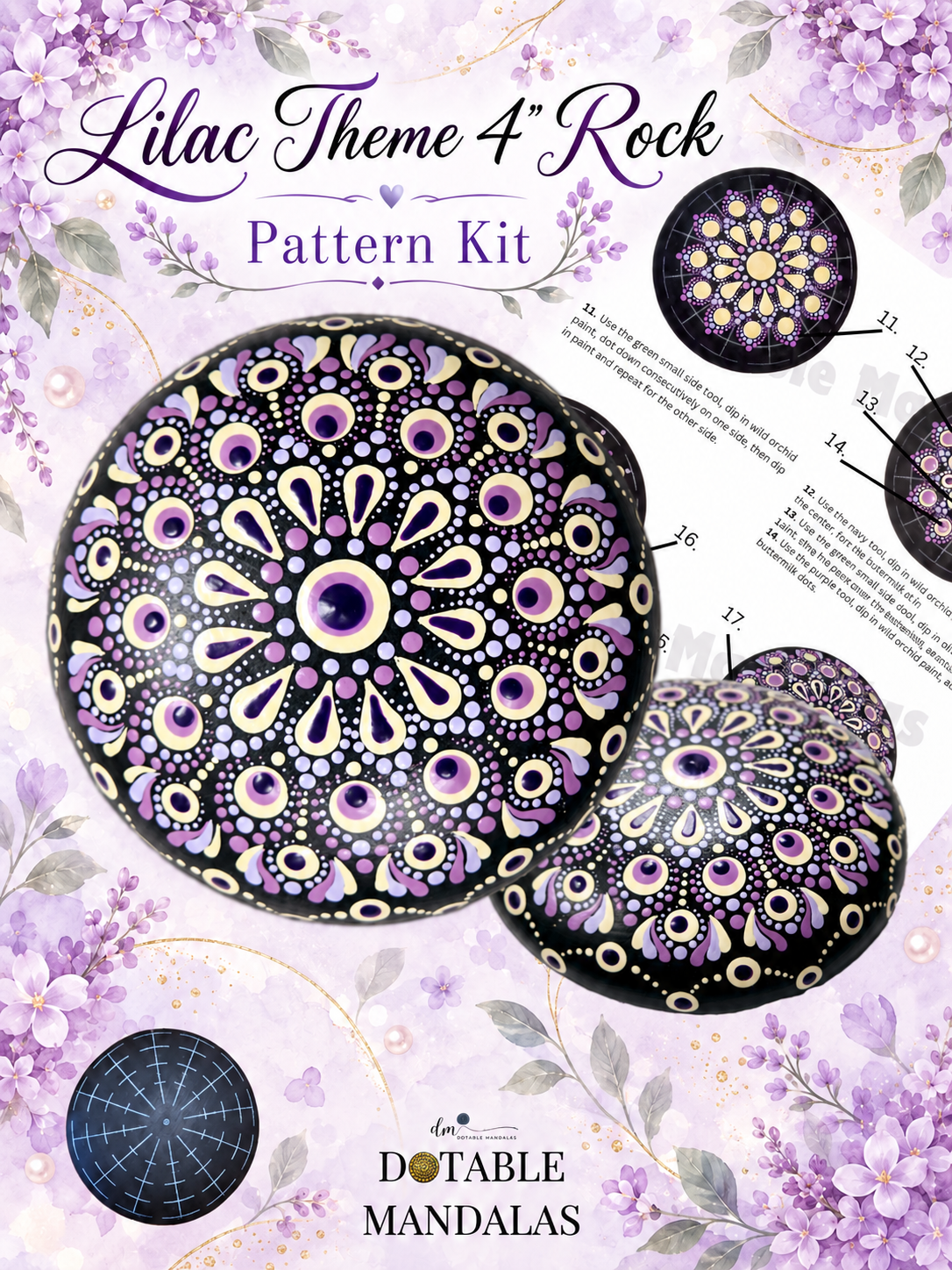 Lilac Theme 4" Rock Dot-Painting Pattern Kit
