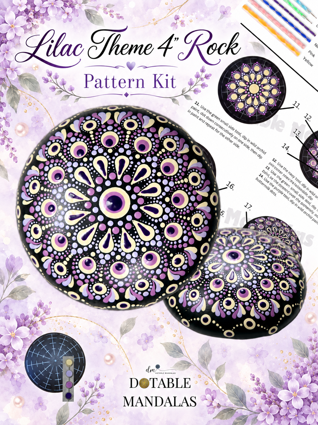 Lilac Theme 4" Rock Dot-Painting Pattern Kit