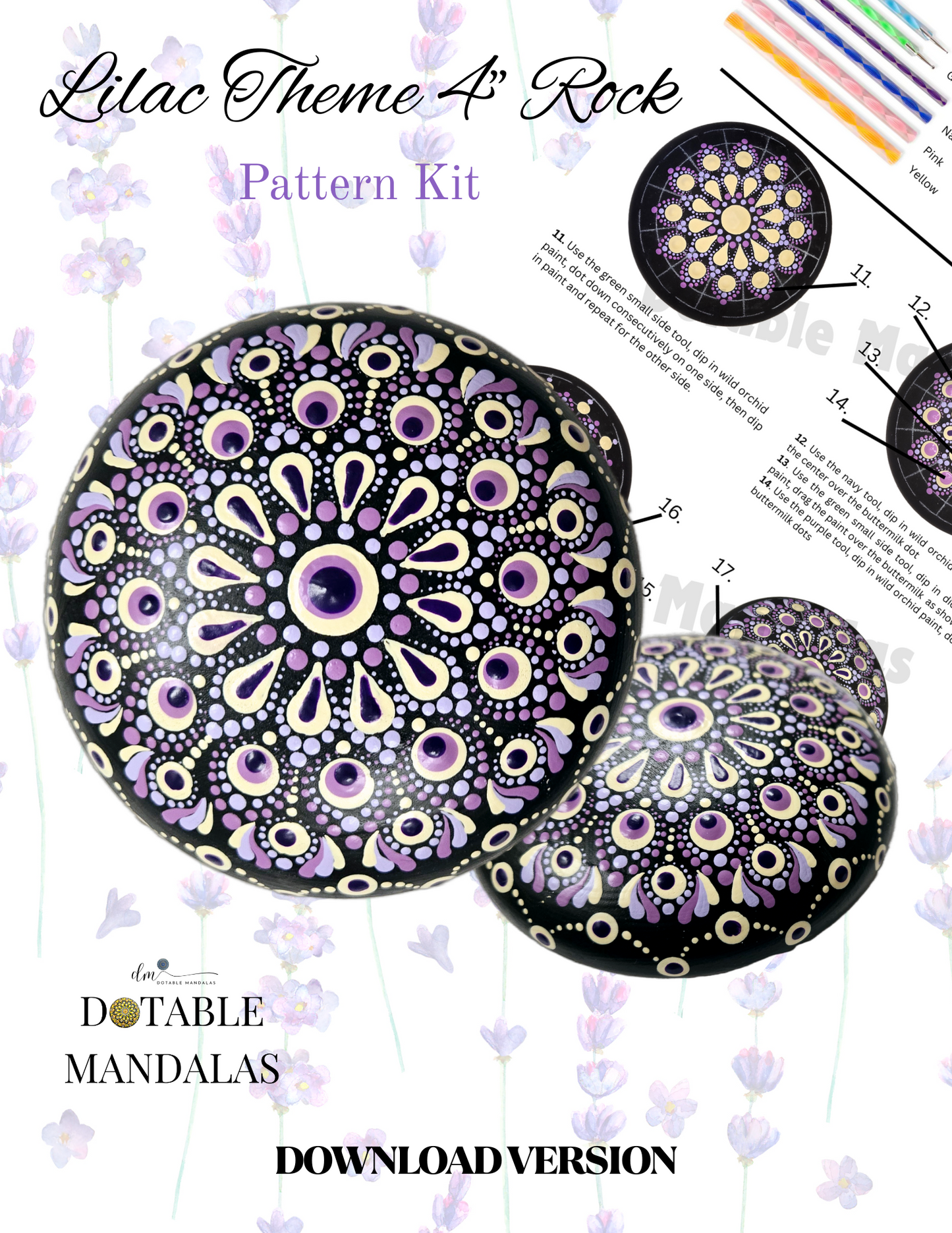 Lilac Theme Dot-Painting Rock Kit (PDF) Download Version