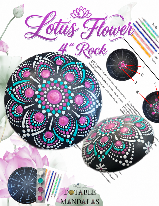 Lotus Flower 4" Rock Dot-Painting Pattern Kit