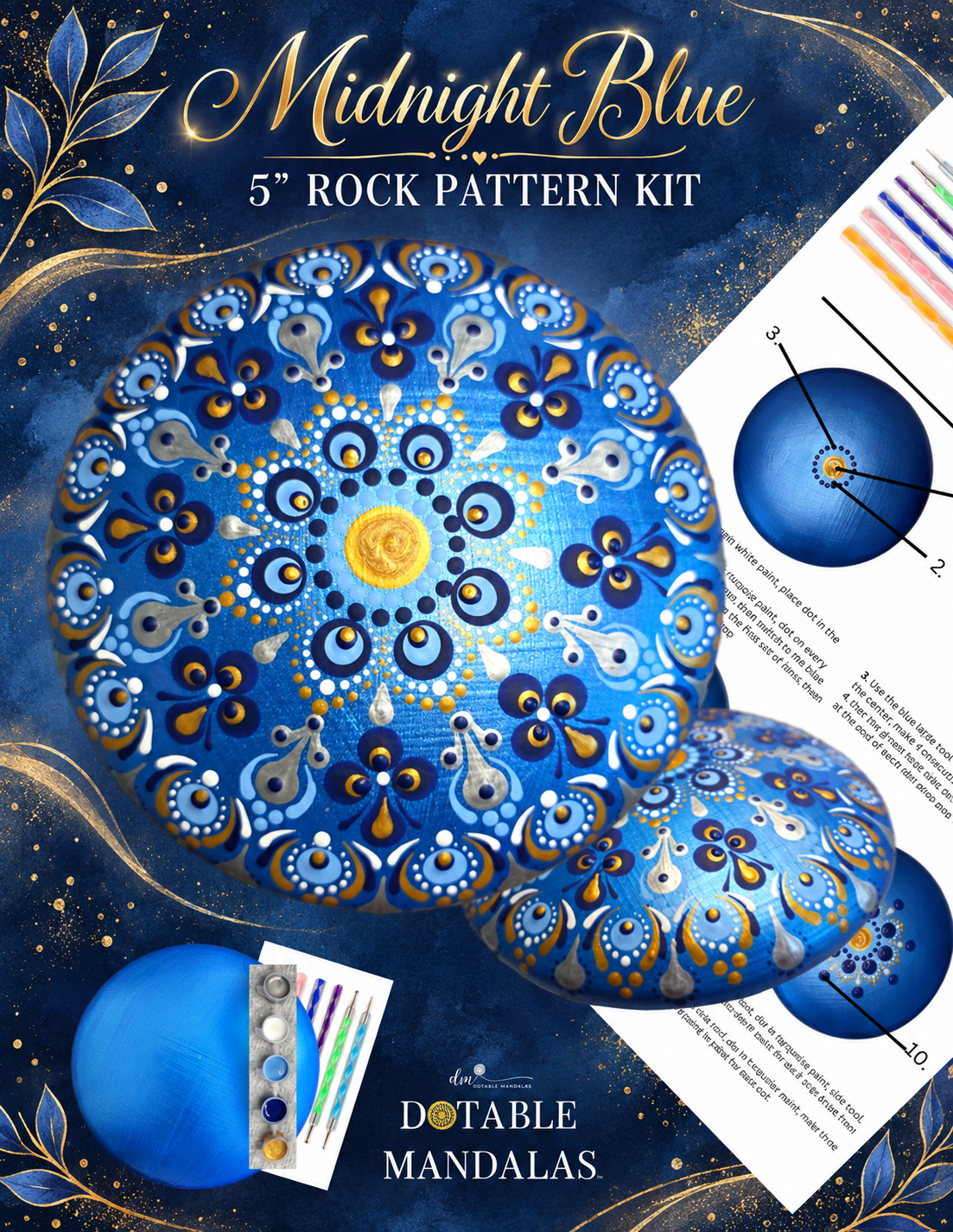 Midnight Blue 5" Rock Dot-Painting Pattern Kit