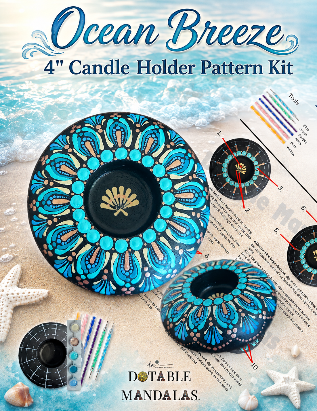 Ocean Breeze 4" Candle Holder Dot-Painting Pattern Kit