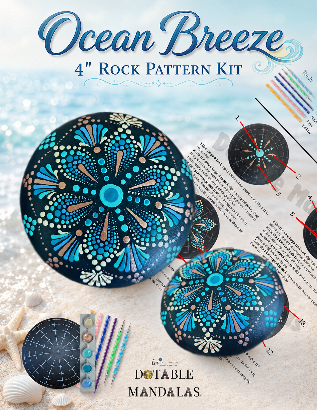 Ocean Breeze 4" Rock  Dot-Painting Pattern Kit