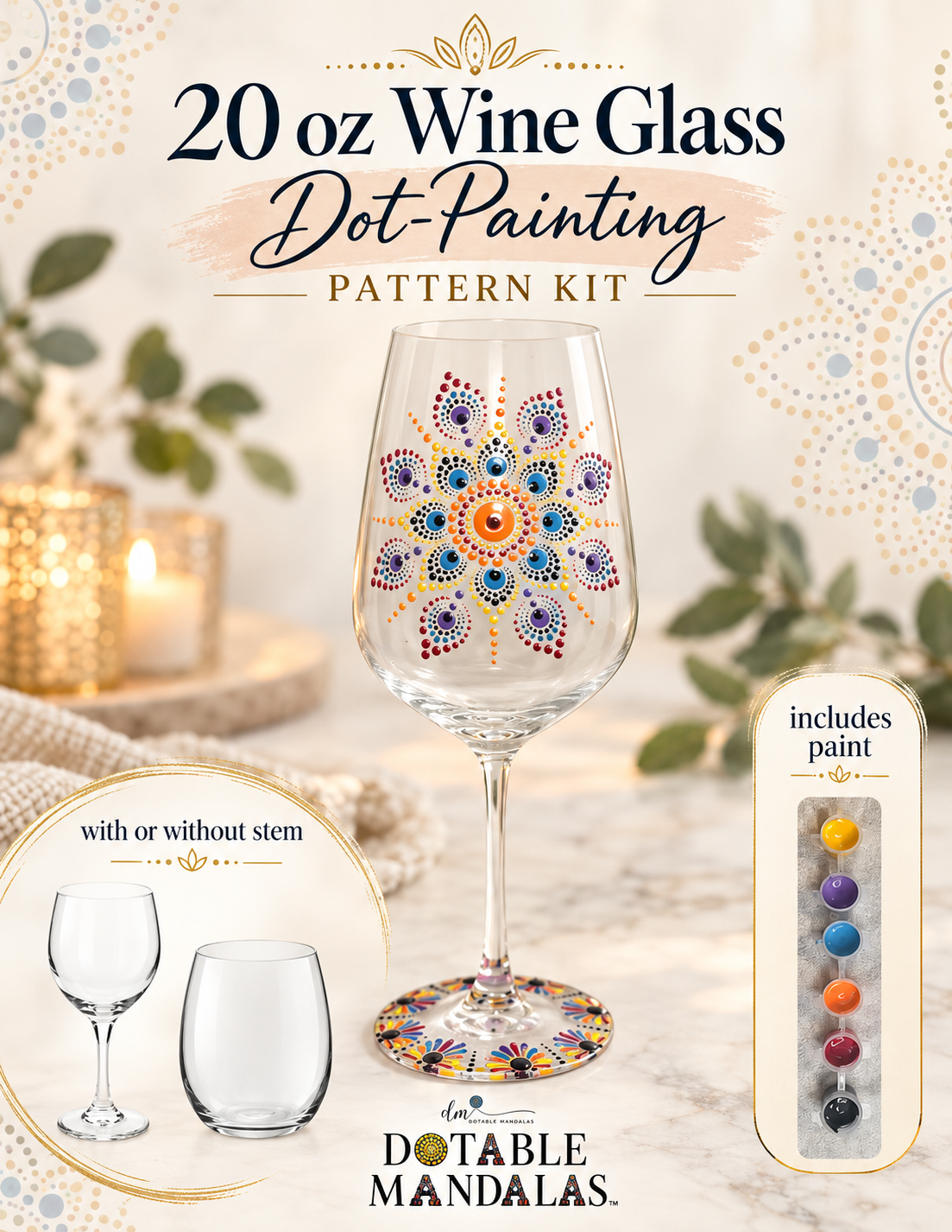 21 oz Wine Glass Dot-Painting Kit