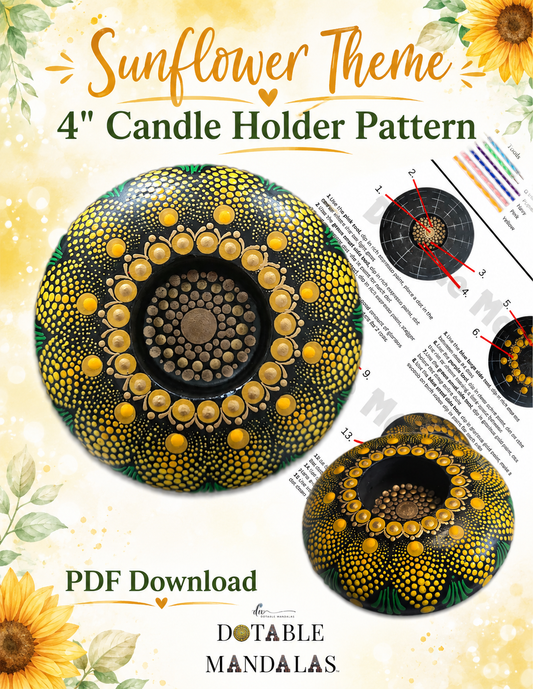 Sunflower Theme 4" Candle Holder Dot-Painting Pattern– PDF Download