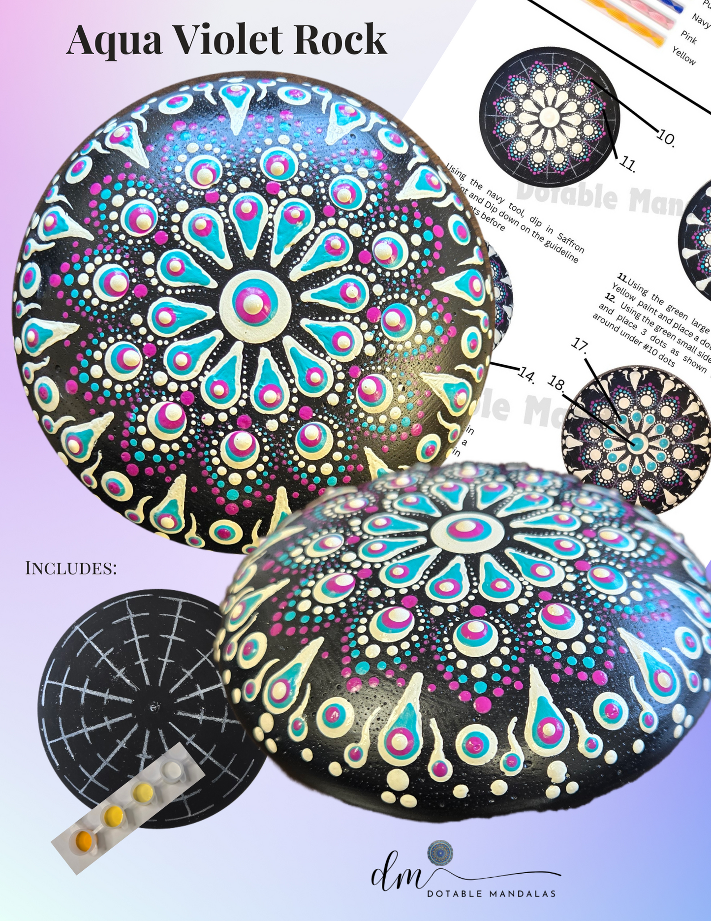 4" Aqua Violet Mandala Rock Pattern Kit