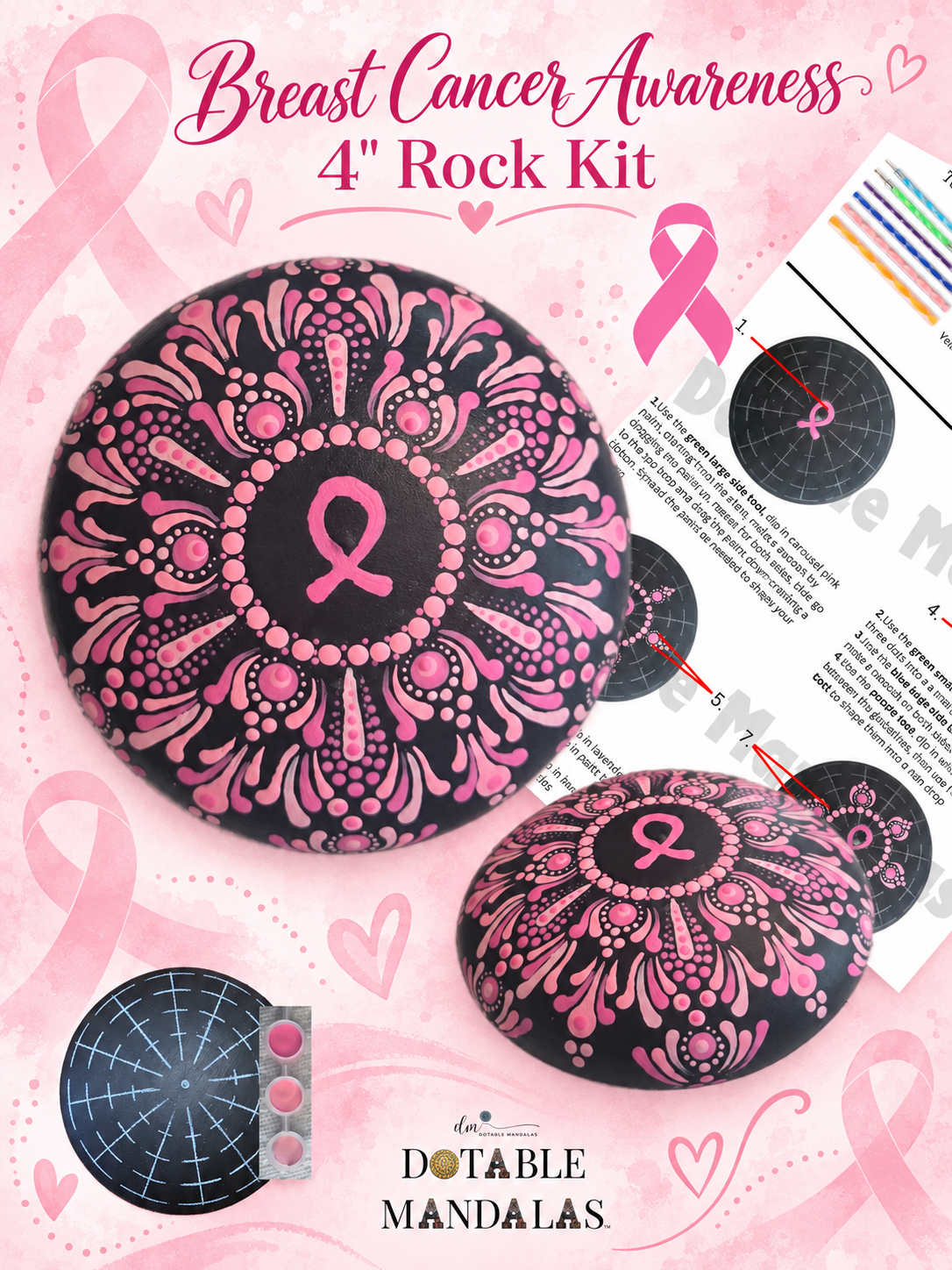 Breast Cancer Awareness 4" Rock Dot-Painting Pattern Kit