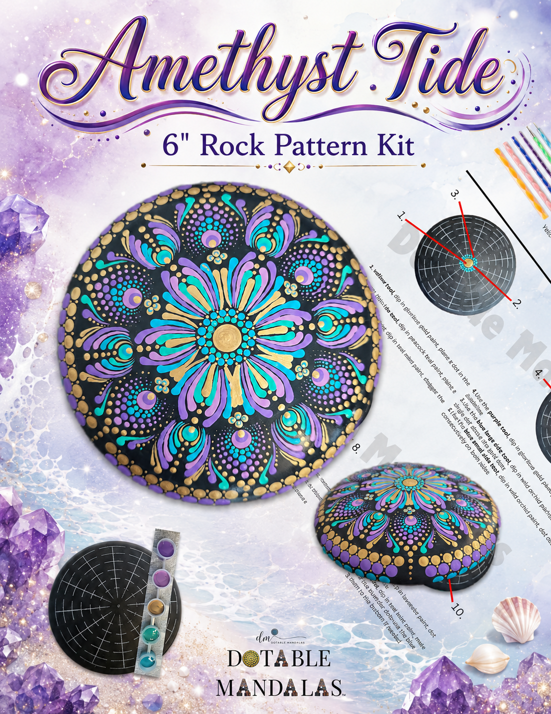 Amethyst Tide – 6" Rock Dot-Painting Pattern Kit