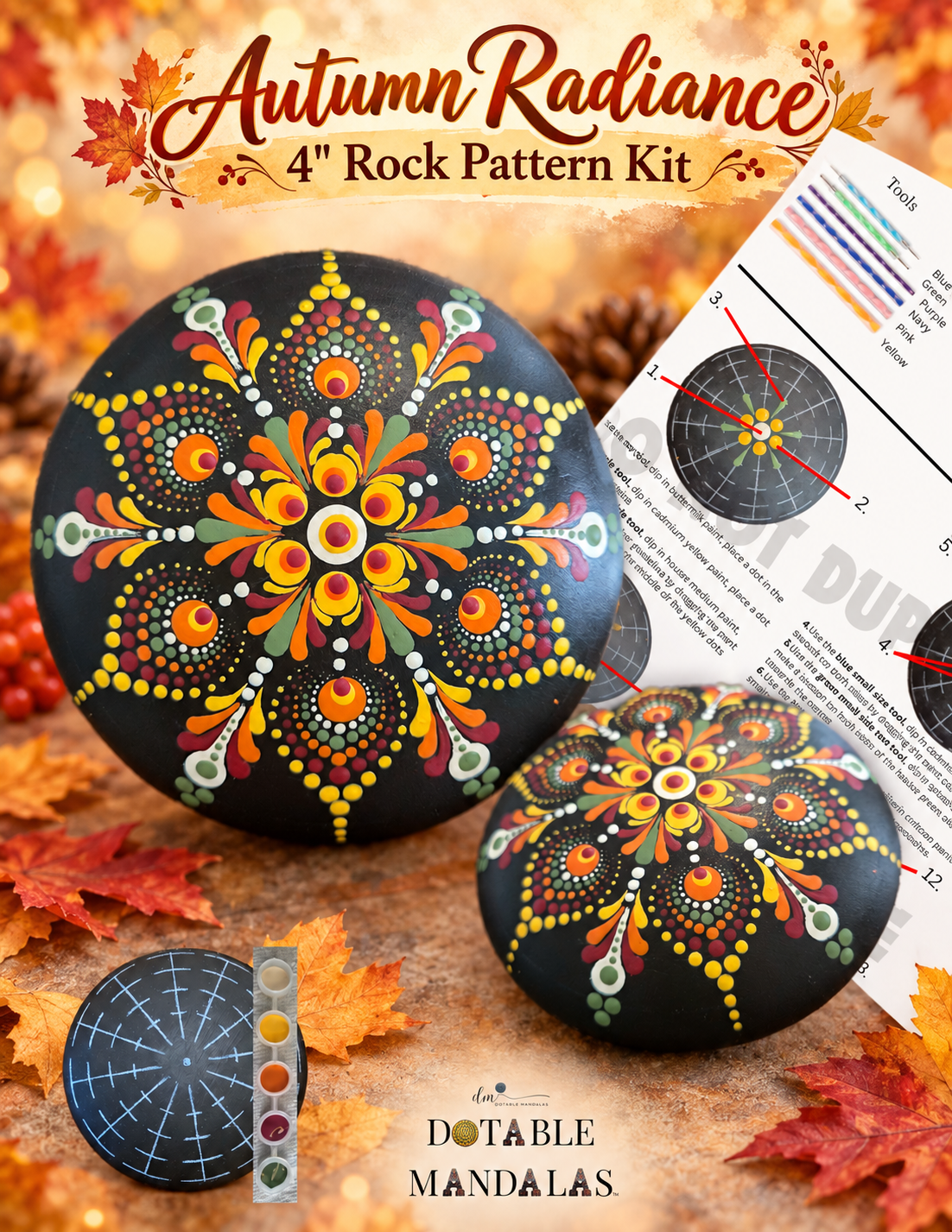 Autumn Radiance 4" Rock Dot-Painting Pattern Kit
