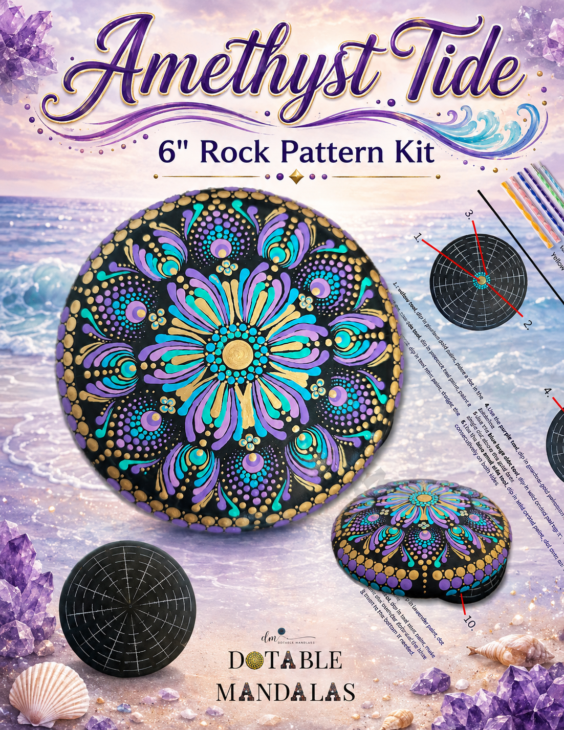 Amethyst Tide – 6" Rock Dot-Painting Pattern Kit