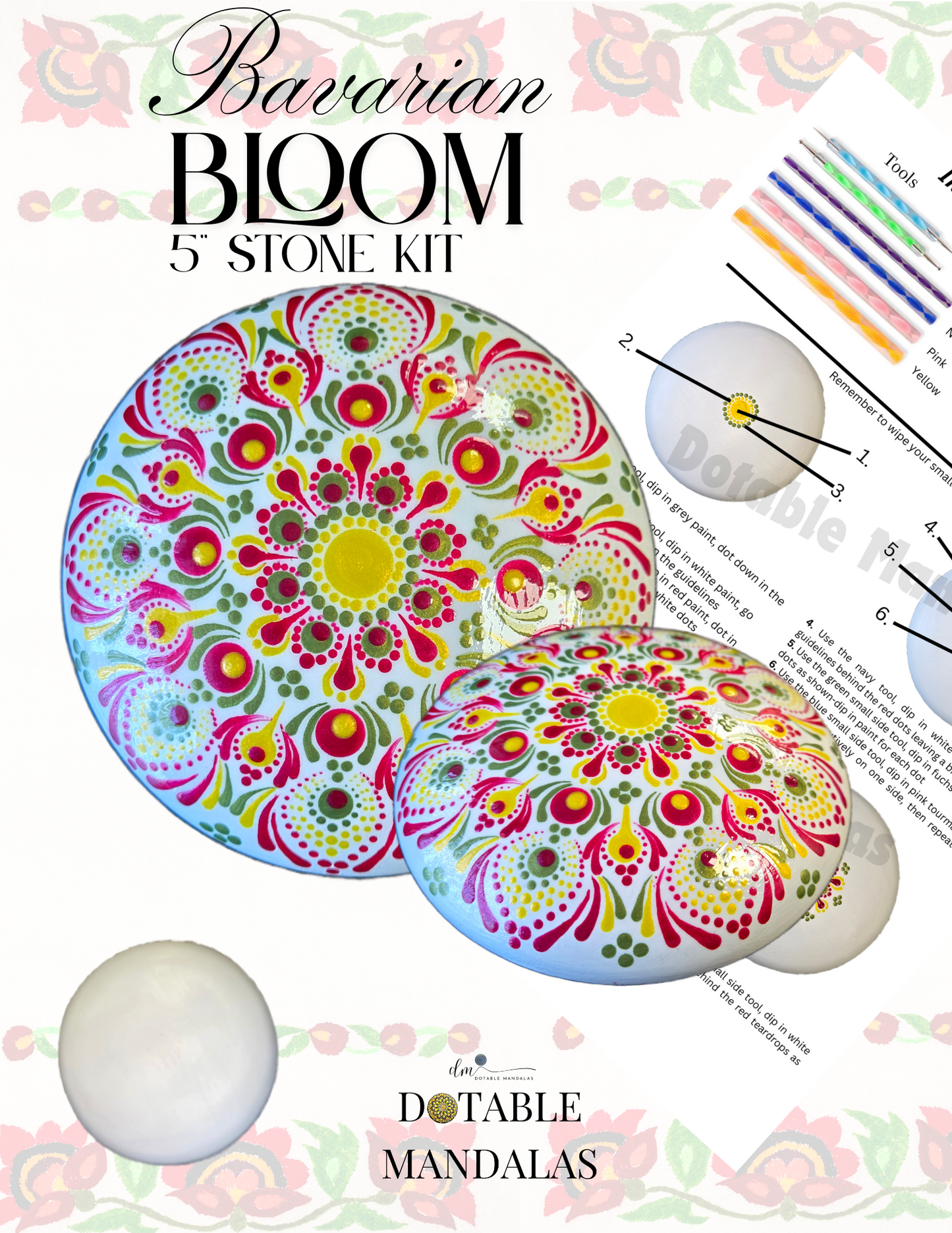 Bavarian Bloom-5" Stone Dot-Painting Pattern Kit-Advanced