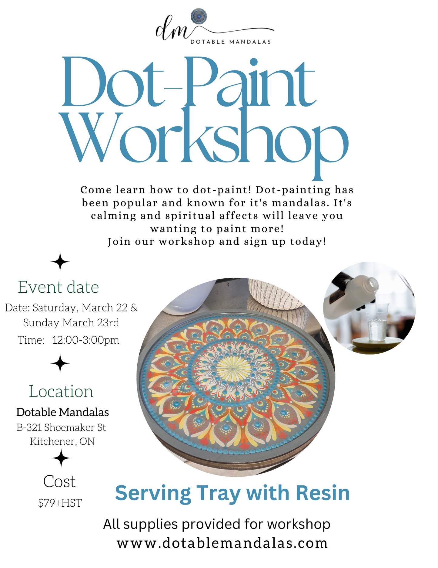 Dot Painting & Resin Art Workshop: Create Your Own 12" Wood Serving Tray