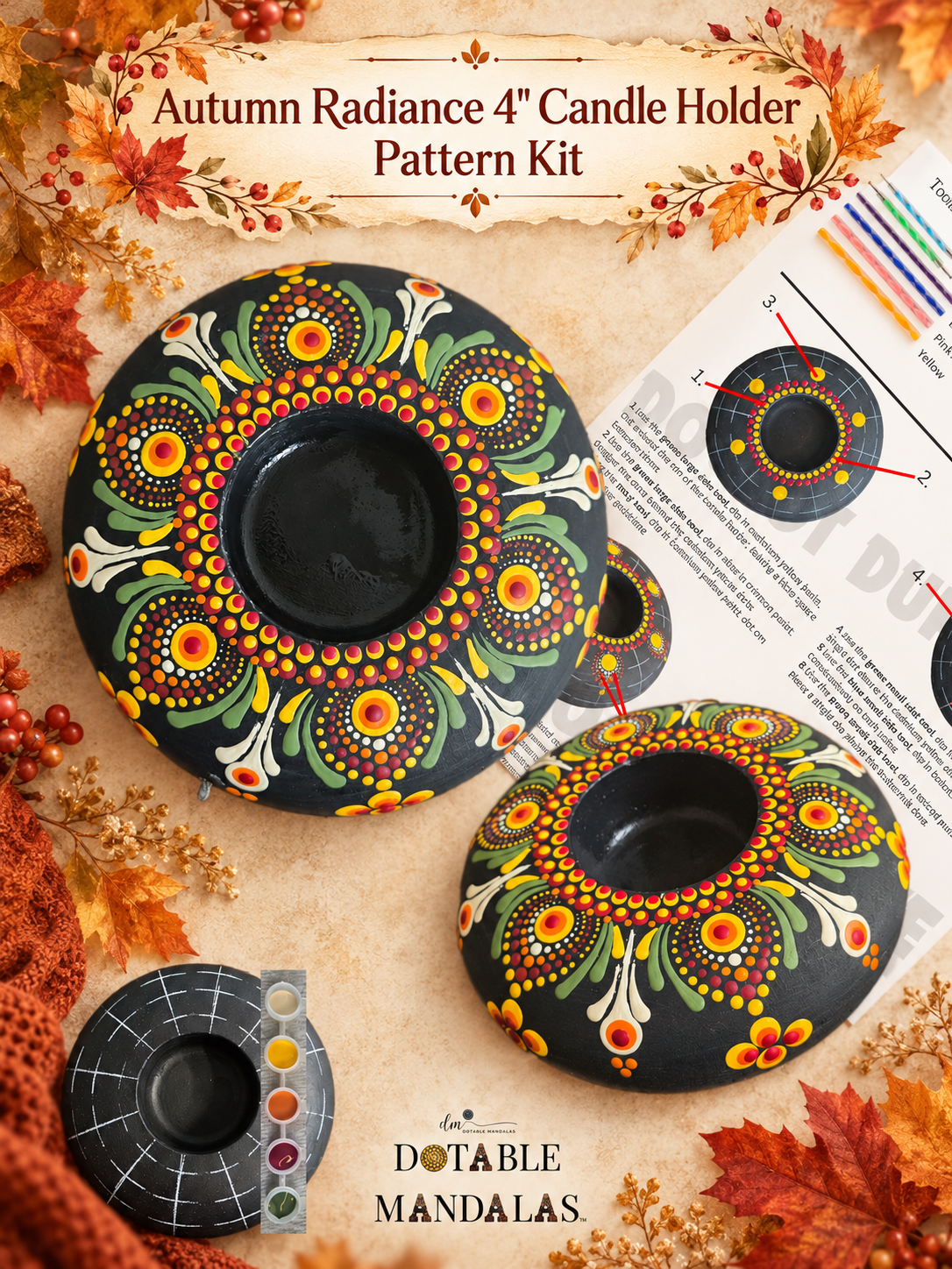 Autumn Radiance 4" Candle Holder Dot-Painting Pattern Kit