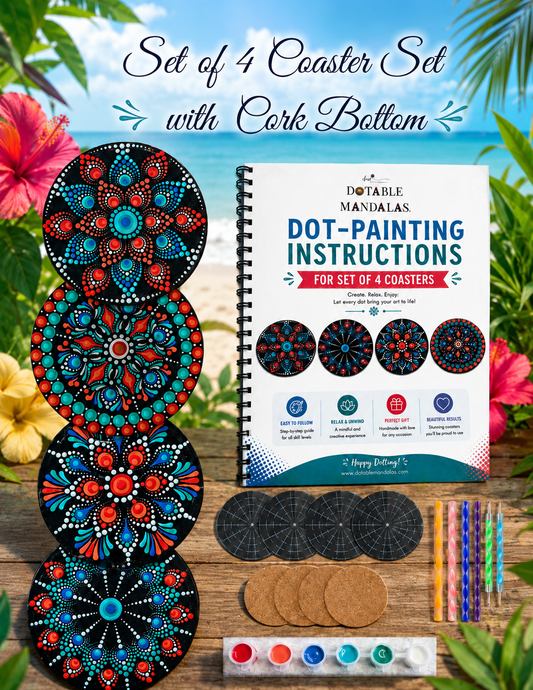 Set of 4 Tropical Coaster Dot-Painting Pattern Kit with Cork Bottoms
